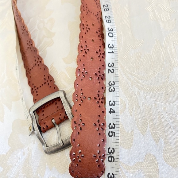 Fossil brown floral perforated leather belt main image 5